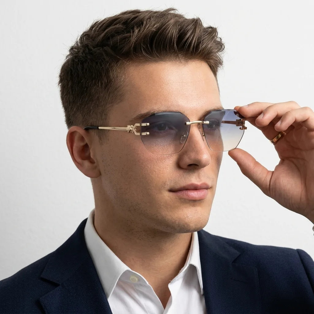 Valora | Gradient Blue & Brown Medium Rim Less Square Sunglasses for Men [UV-protected]