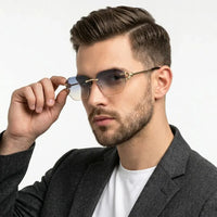 Valora | Gradient Blue & Brown Medium Rim Less Square Sunglasses for Men [UV-protected]
