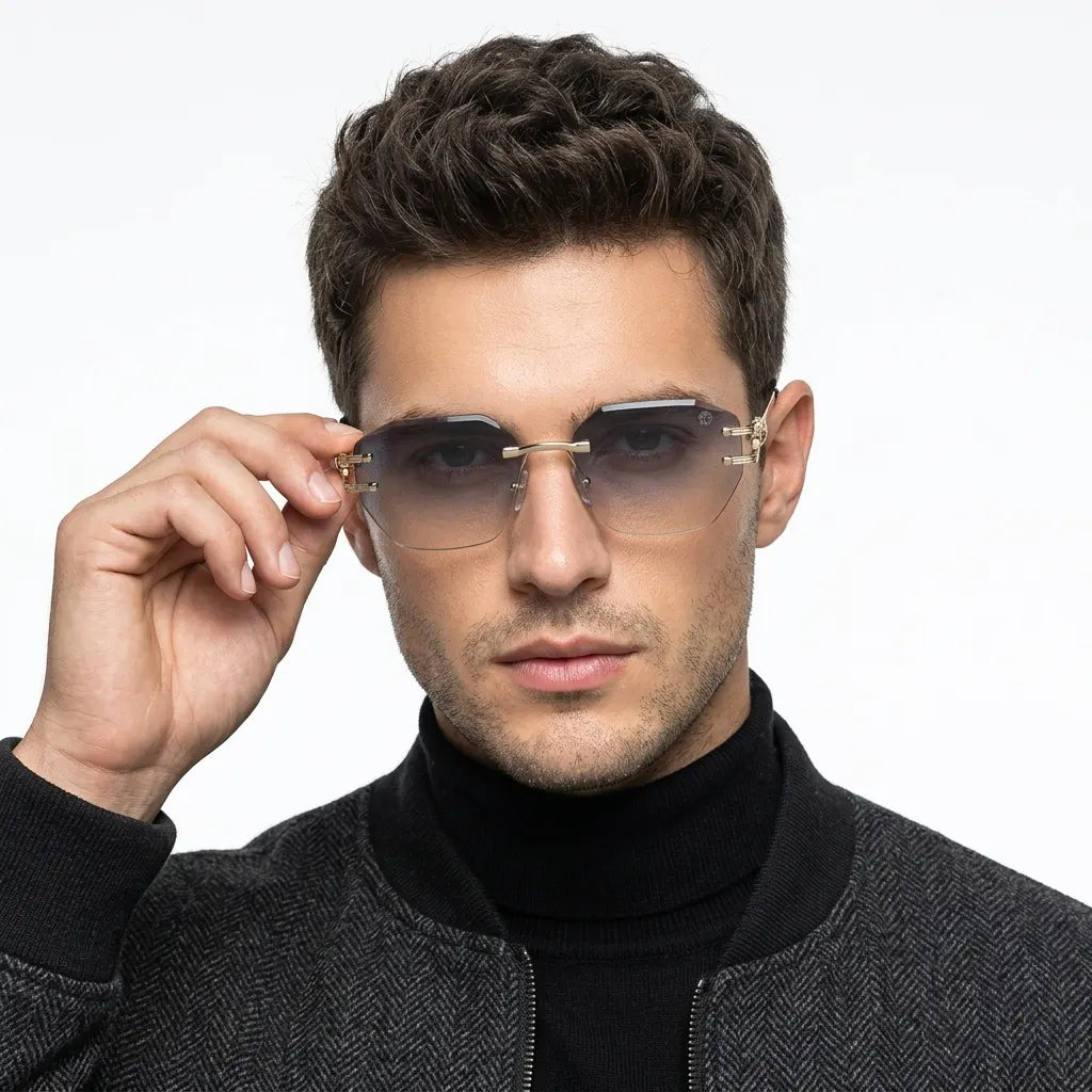 Valora | Gradient Blue & Brown Medium Rim Less Square Sunglasses for Men [UV-protected]