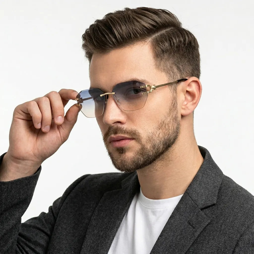 Valora | Gradient Blue & Brown Medium Rim Less Square Sunglasses for Men [UV-protected]