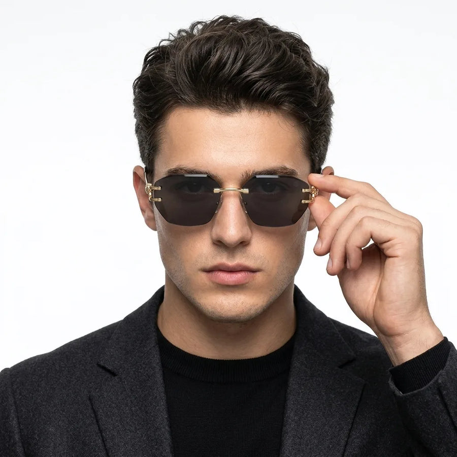 Valora | Black Medium Rim Less Square Sunglasses for Men [UV-protected]