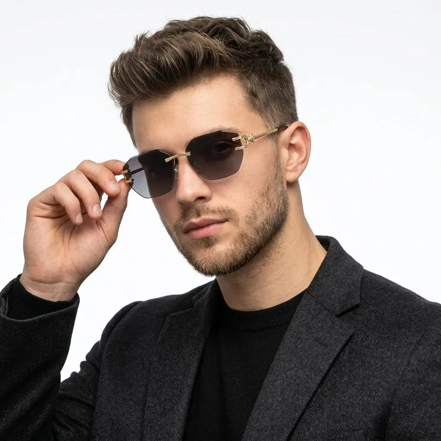 Valora | Black Medium Rim Less Square Sunglasses for Men [UV-protected]
