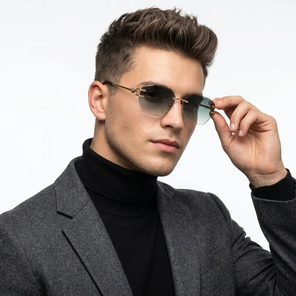 Valora | Gradient Green Medium Rim Less Square Sunglasses for Men [UV-protected]