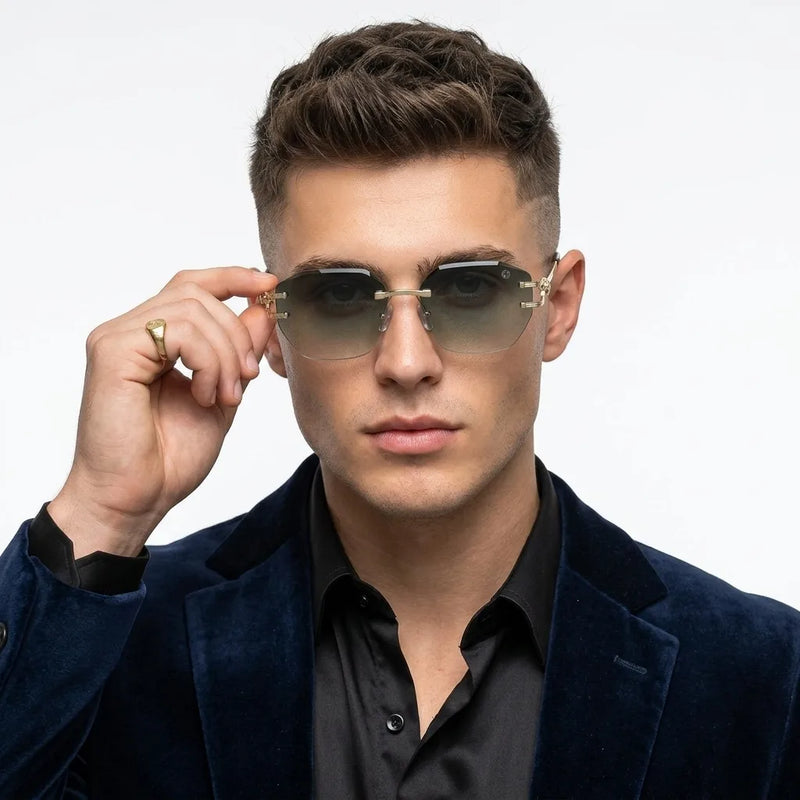 Valora | Gradient Green Medium Rim Less Square Sunglasses for Men [UV-protected]