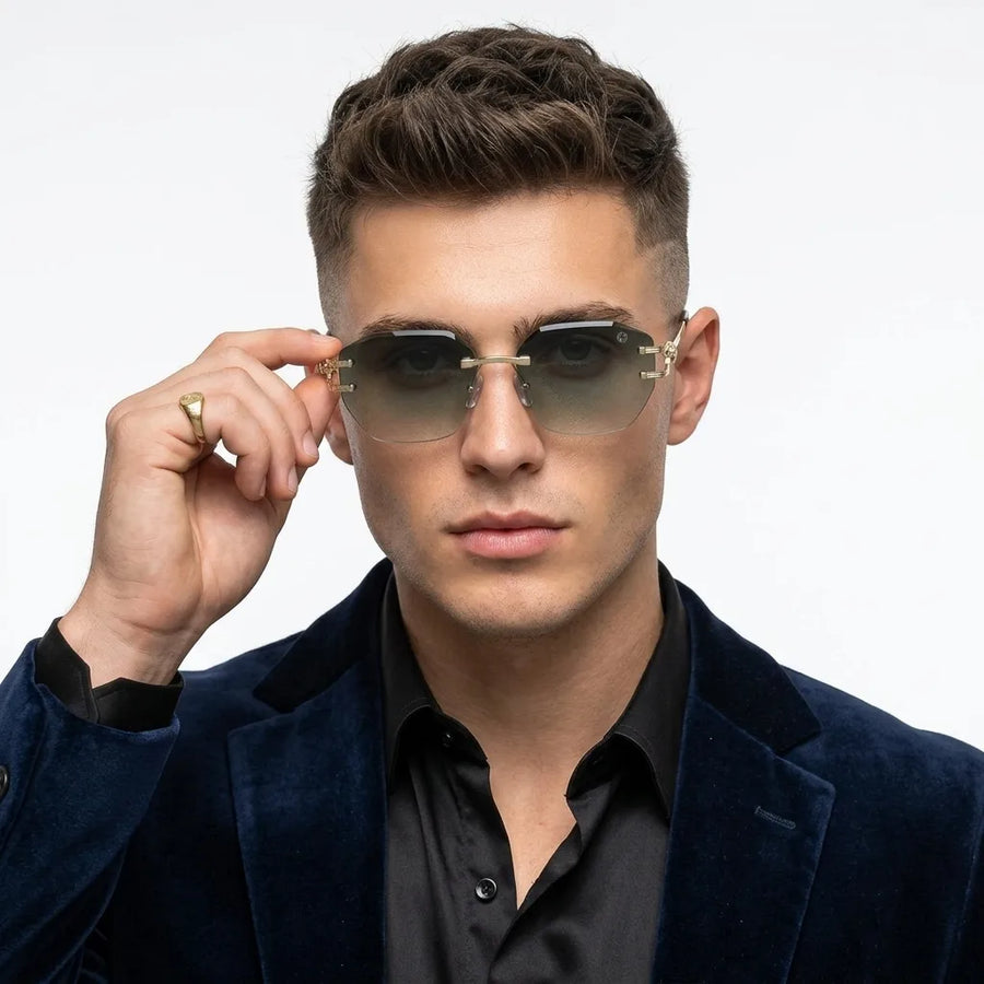 Valora | Gradient Green Medium Rim Less Square Sunglasses for Men [UV-protected]