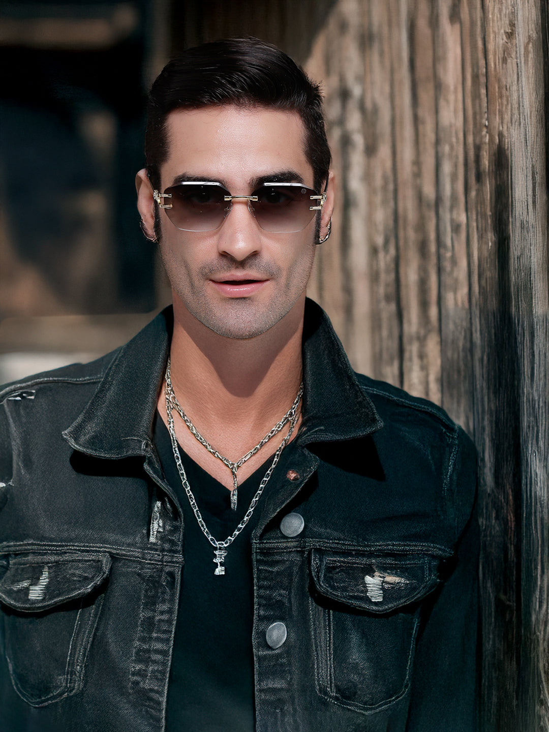 Valora | Gradient Green Medium Rim Less Square Sunglasses for Men [UV-protected]