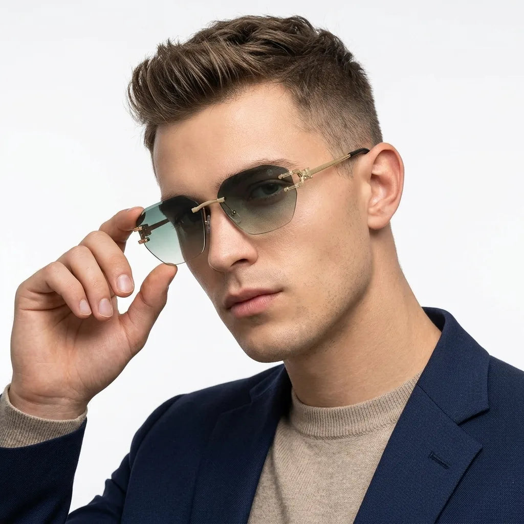 Valora | Gradient Green Medium Rim Less Square Sunglasses for Men [UV-protected]