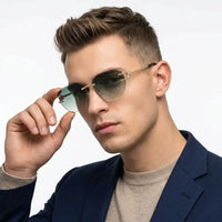 Valora | Gradient Green Medium Rim Less Square Sunglasses for Men [UV-protected]