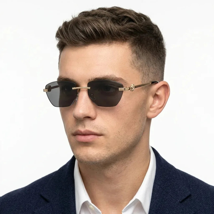 Pyrion | Black Medium Rim Less Rectangle Sunglasses for Men [UV-protected]