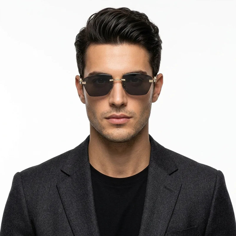 Pyrion | Black Medium Rim Less Rectangle Sunglasses for Men [UV-protected]