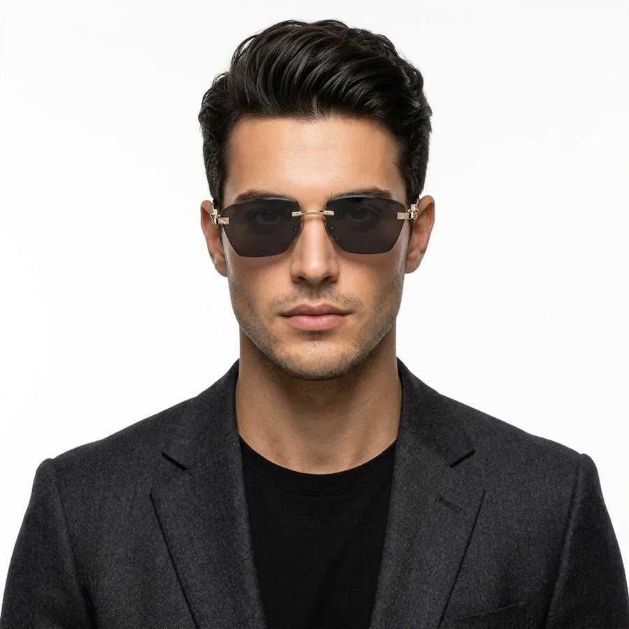 Pyrion | Black Medium Rim Less Rectangle Sunglasses for Men [UV-protected]