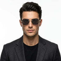 Pyrion | Black Medium Rim Less Rectangle Sunglasses for Men [UV-protected]