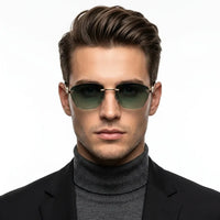Pyrion | Green Medium Rim Less Rectangle Sunglasses for Men [UV-protected]