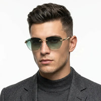 Pyrion | Green Medium Rim Less Rectangle Sunglasses for Men [UV-protected]