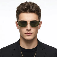 Valtrix | Green Medium Rim Less Oval Sunglasses for Men [UV-protected]