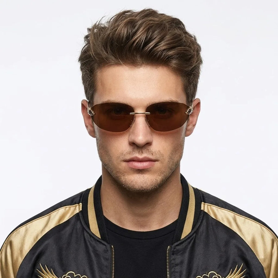 Valtrix | Brown Medium Rim Less Oval Sunglasses for Men [UV-protected]