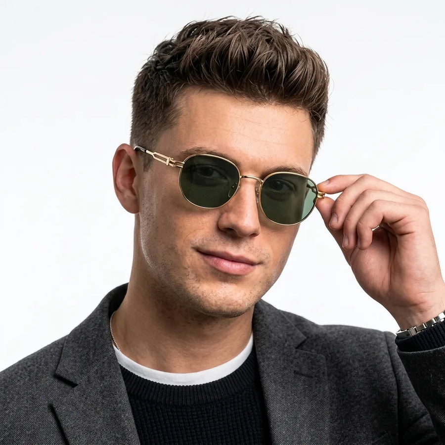 Starfall | Green Medium Full Rim Oval Sunglasses for Men [UV-protected]