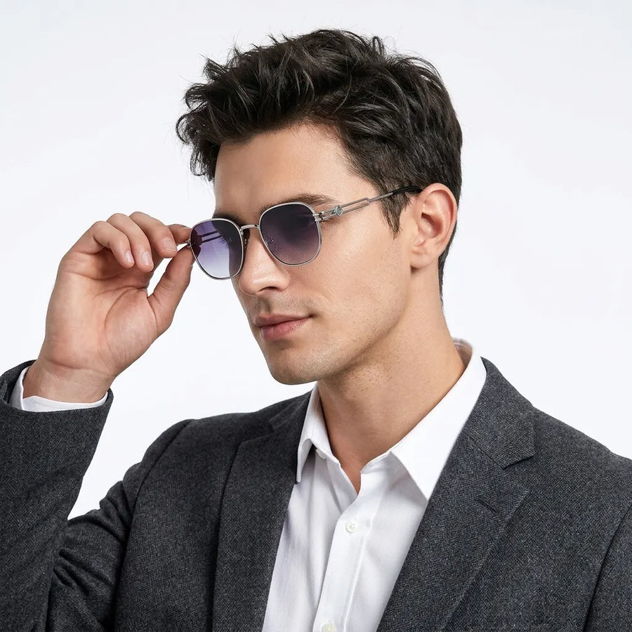 Starfall | Gradient Grey Medium Full Rim Oval Sunglasses for Men [UV-protected]