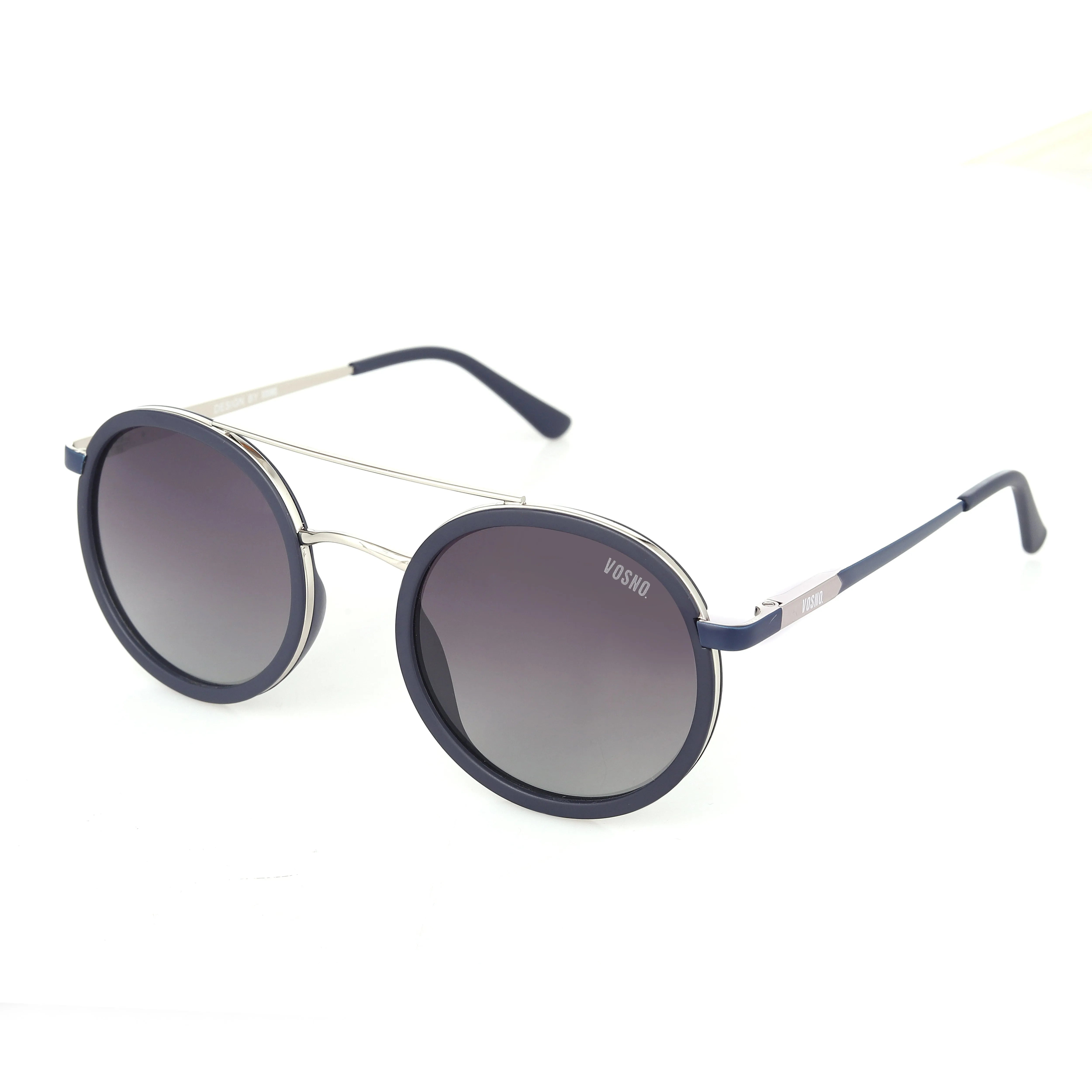 Zeyra | Mate Blue & silver Medium Full Rim Round Sunglasses for Men & Women [Polarized] HASHTAG X VOSNO