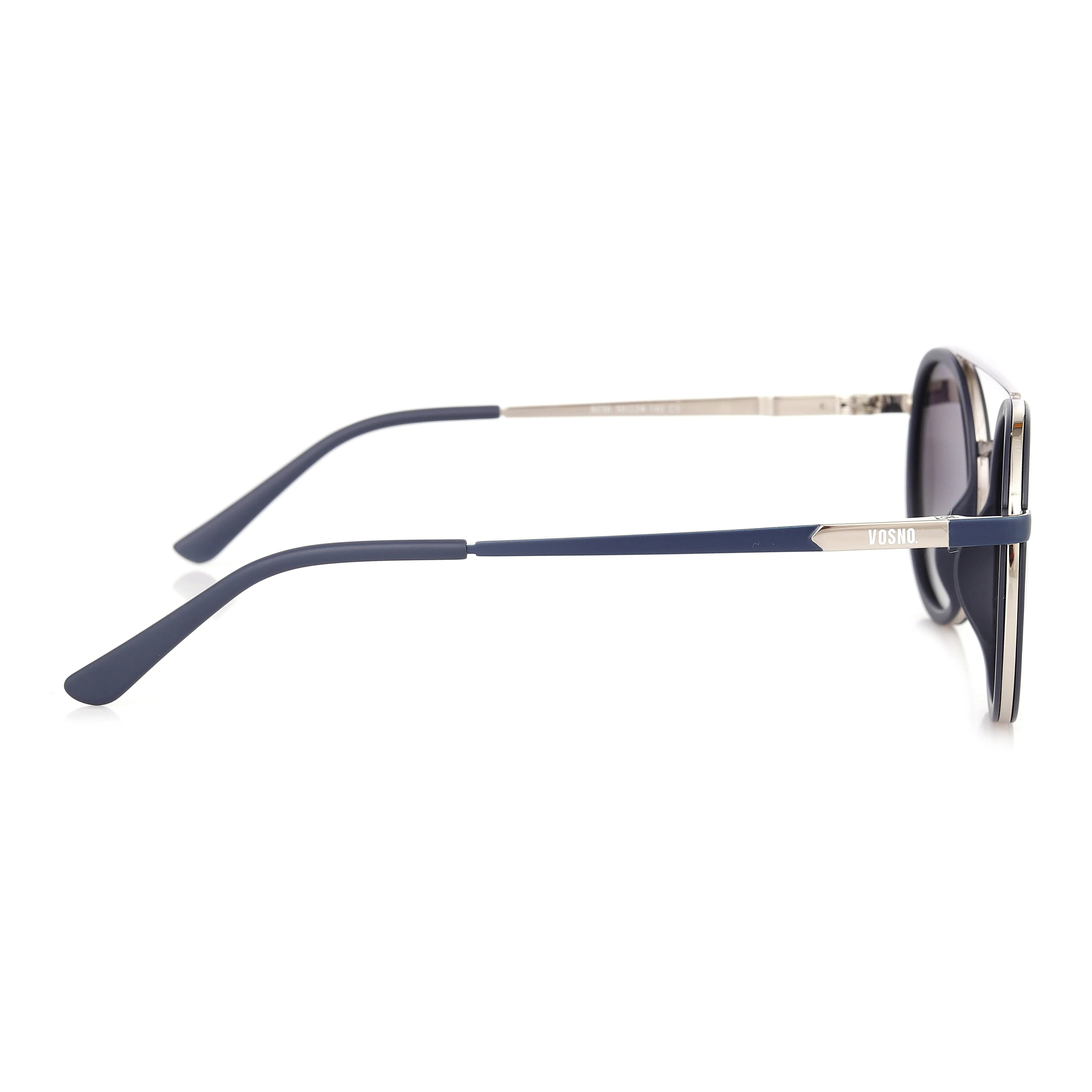 Zeyra | Mate Blue & silver Medium Full Rim Round Sunglasses for Men & Women [Polarized] HASHTAG X VOSNO