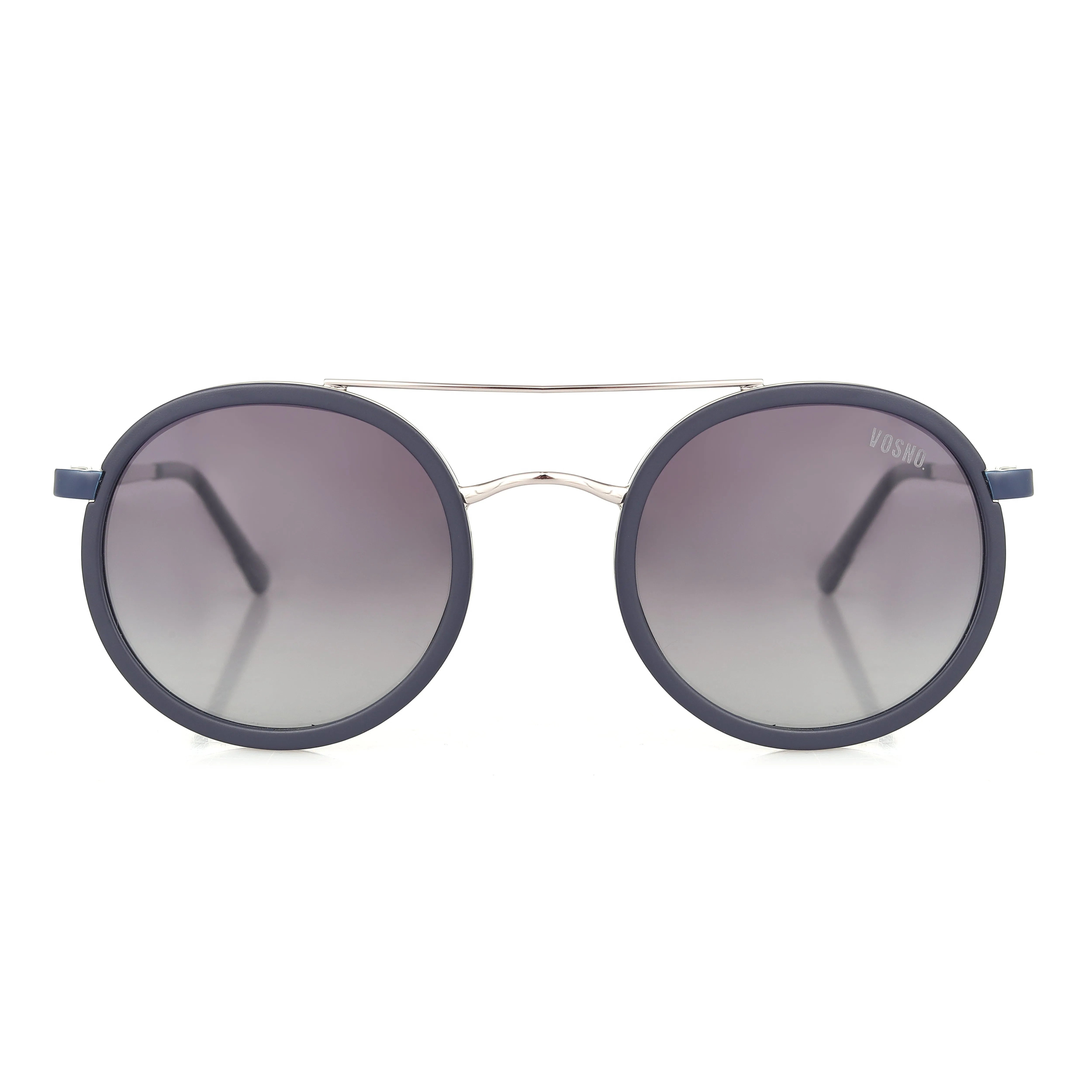 Zeyra | Mate Blue & silver Medium Full Rim Round Sunglasses for Men & Women [Polarized] HASHTAG X VOSNO