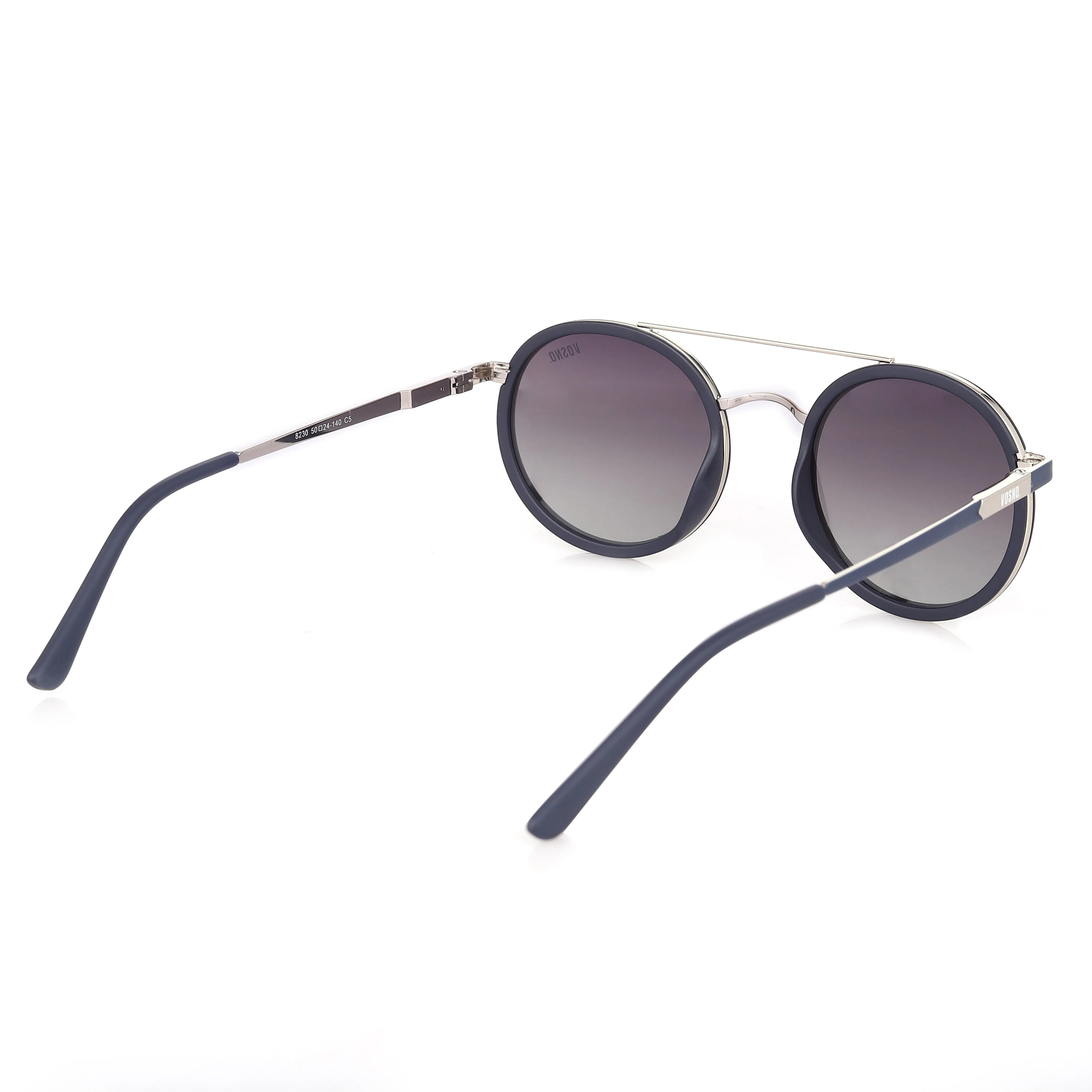 Zeyra | Mate Blue & silver Medium Full Rim Round Sunglasses for Men & Women [Polarized] HASHTAG X VOSNO