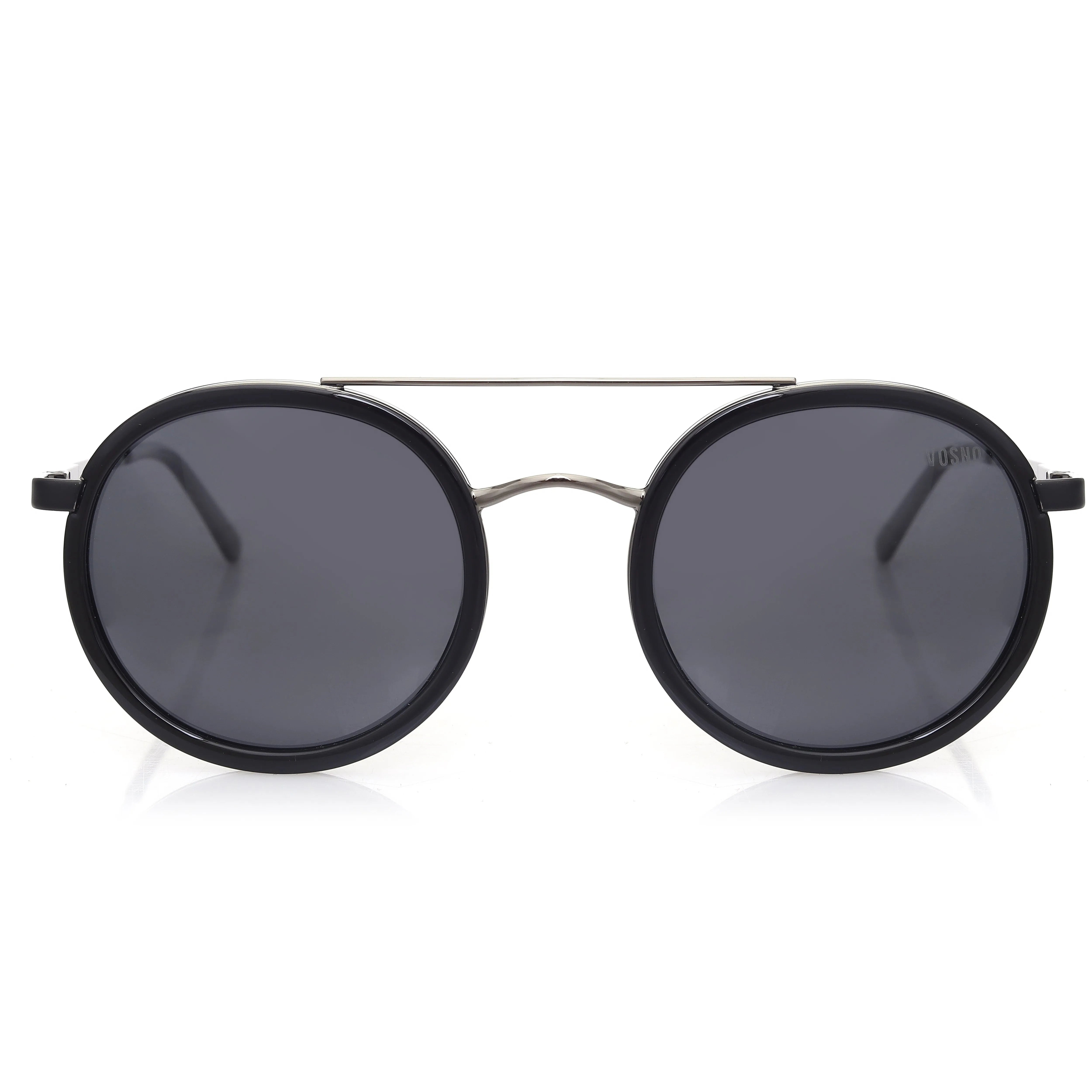 Zeyra | Black & Silver Medium Full Rim Round Sunglasses for Men & Women [Polarized] HASHTAG X VOSNO