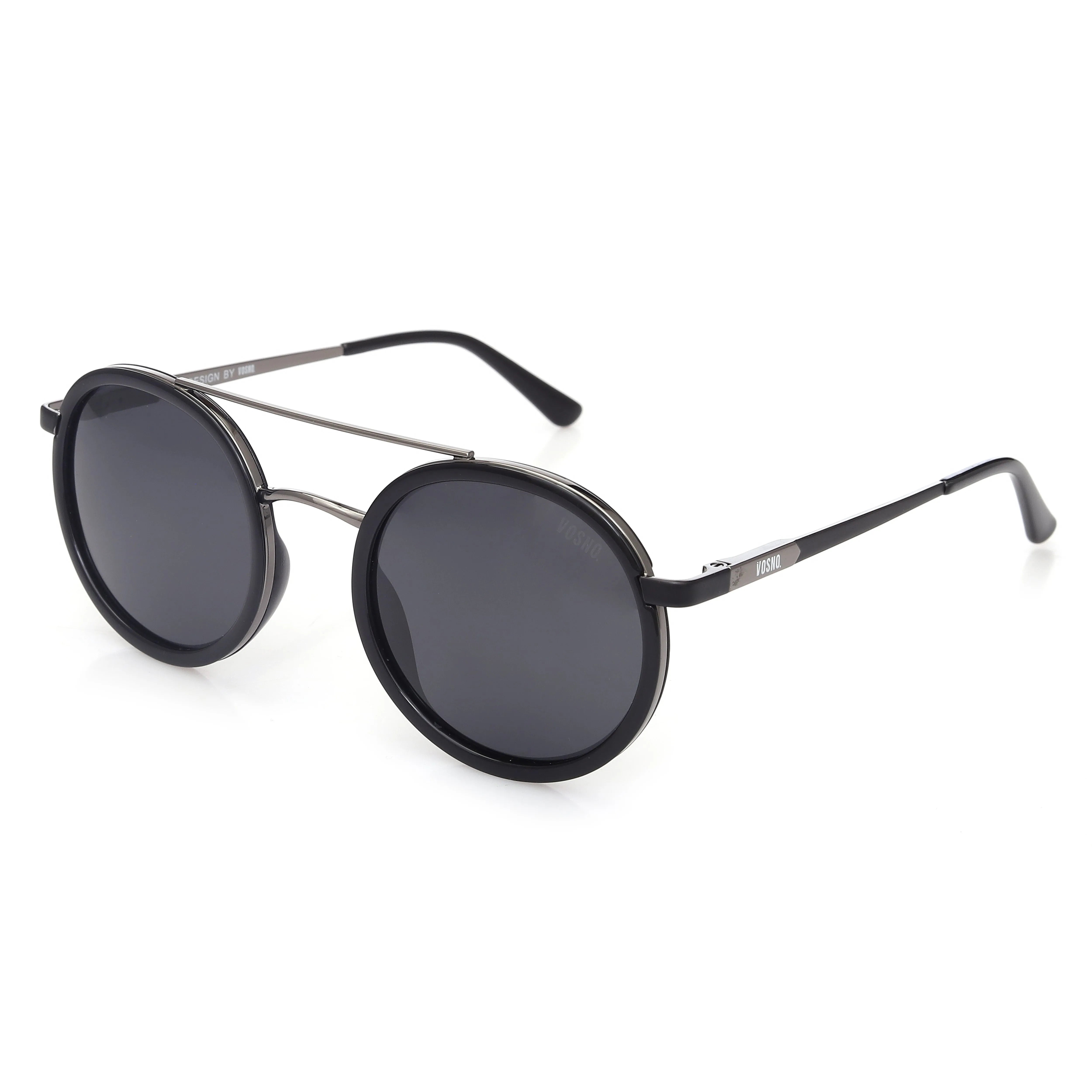 Zeyra | Black & Silver Medium Full Rim Round Sunglasses for Men & Women [Polarized] HASHTAG X VOSNO
