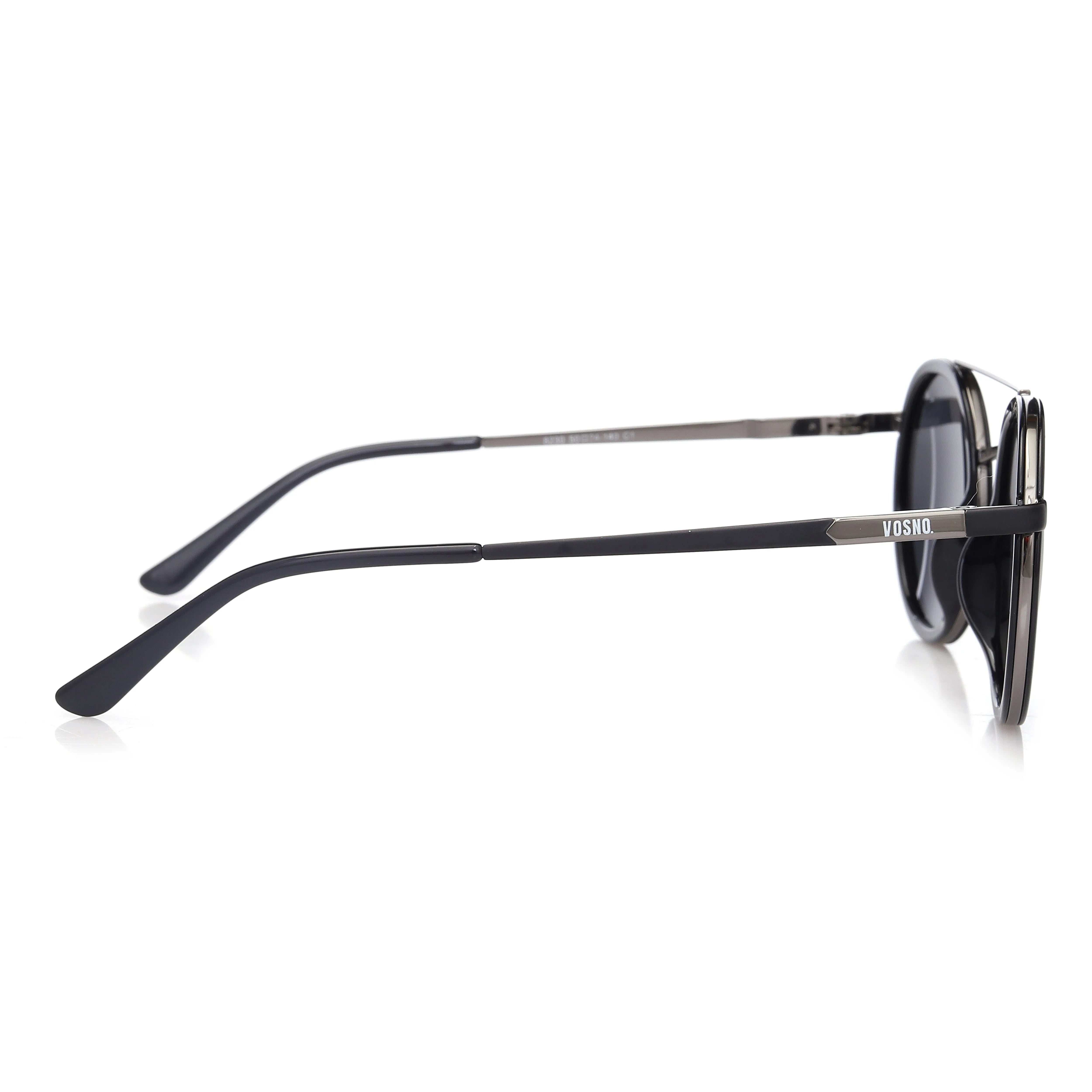 Zeyra | Black & Silver Medium Full Rim Round Sunglasses for Men & Women [Polarized] HASHTAG X VOSNO