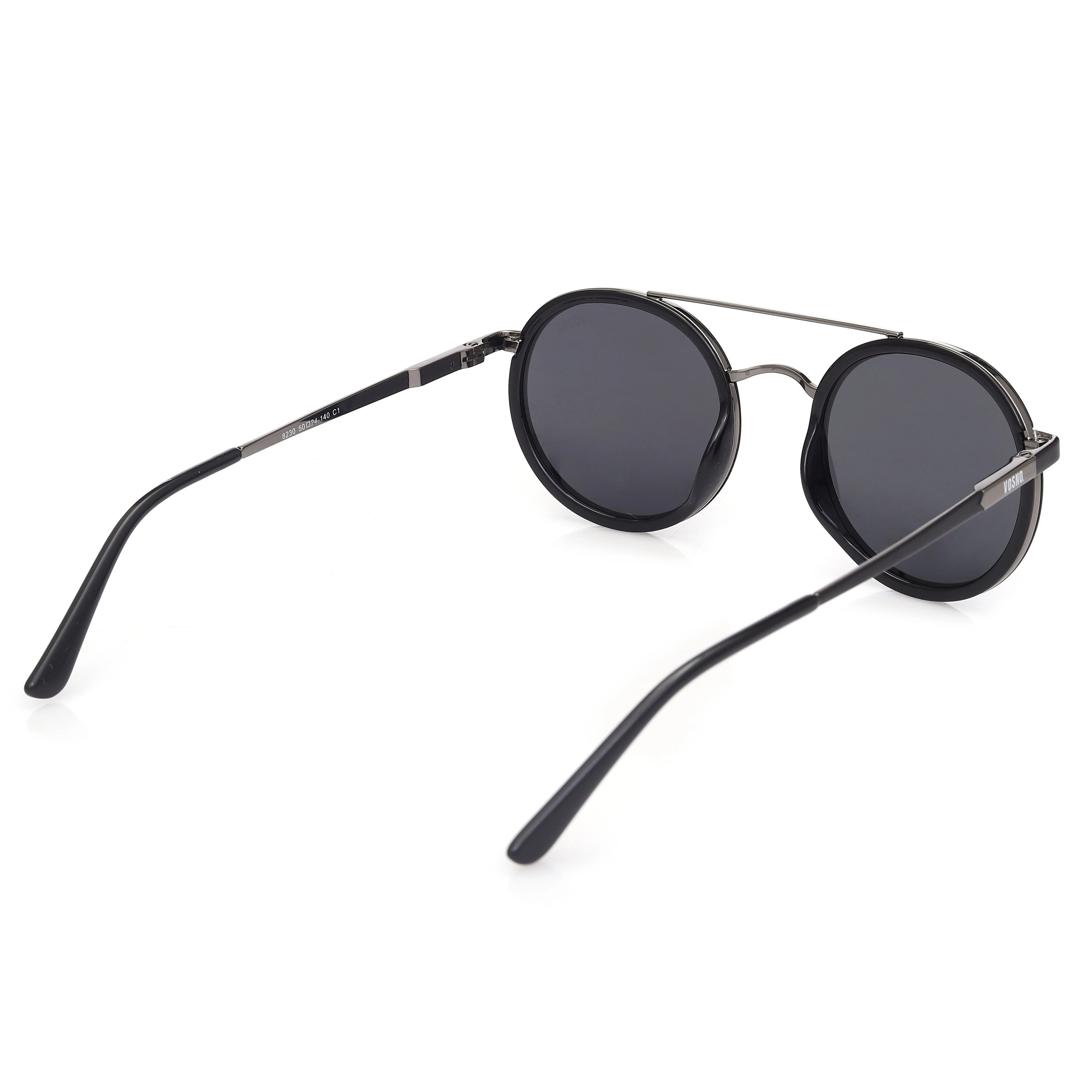 Zeyra | Black & Silver Medium Full Rim Round Sunglasses for Men & Women [Polarized] HASHTAG X VOSNO