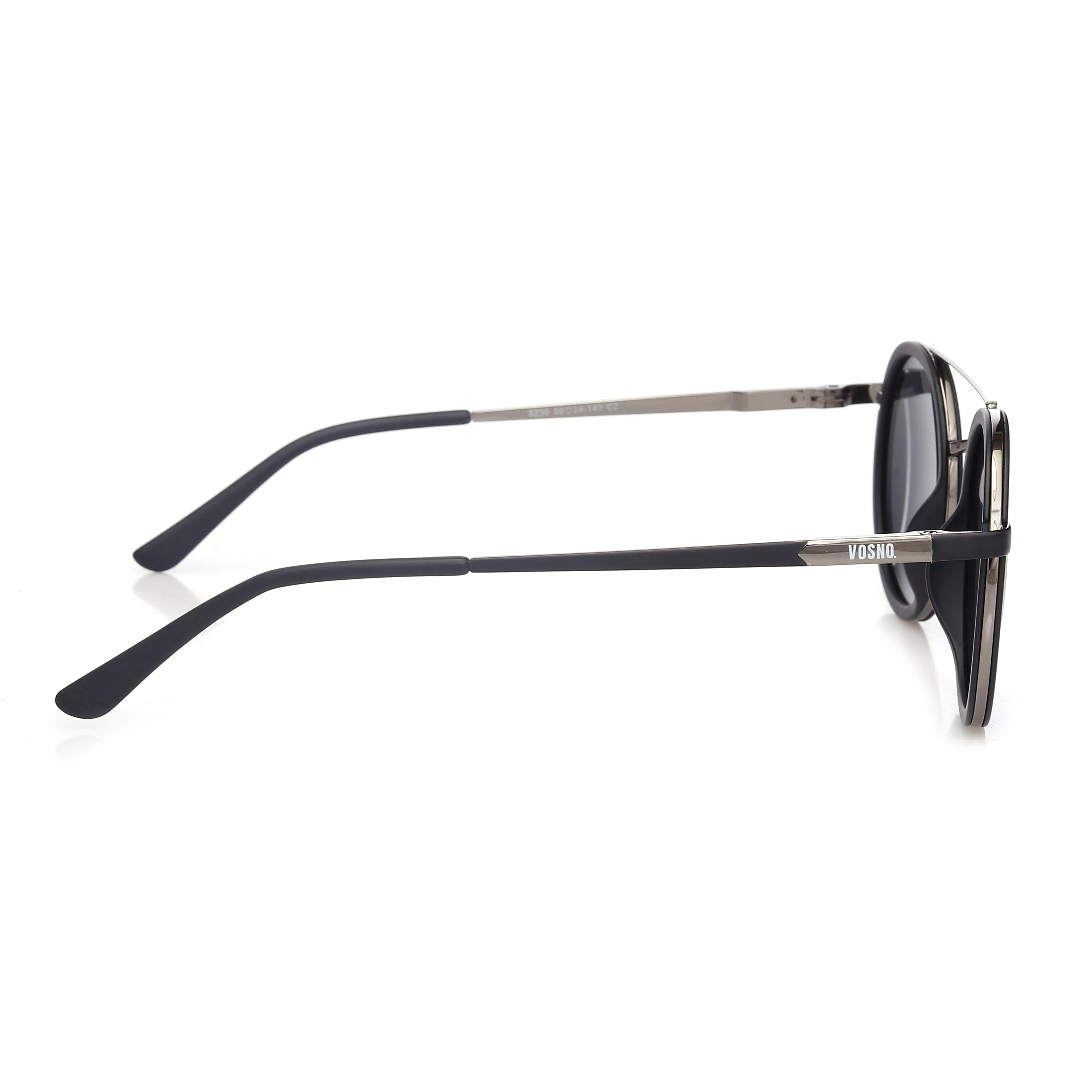 Zeyra | Mate Black & Silver Medium Full Rim Round Sunglasses for Men & Women [Polarized] HASHTAG X VOSNO