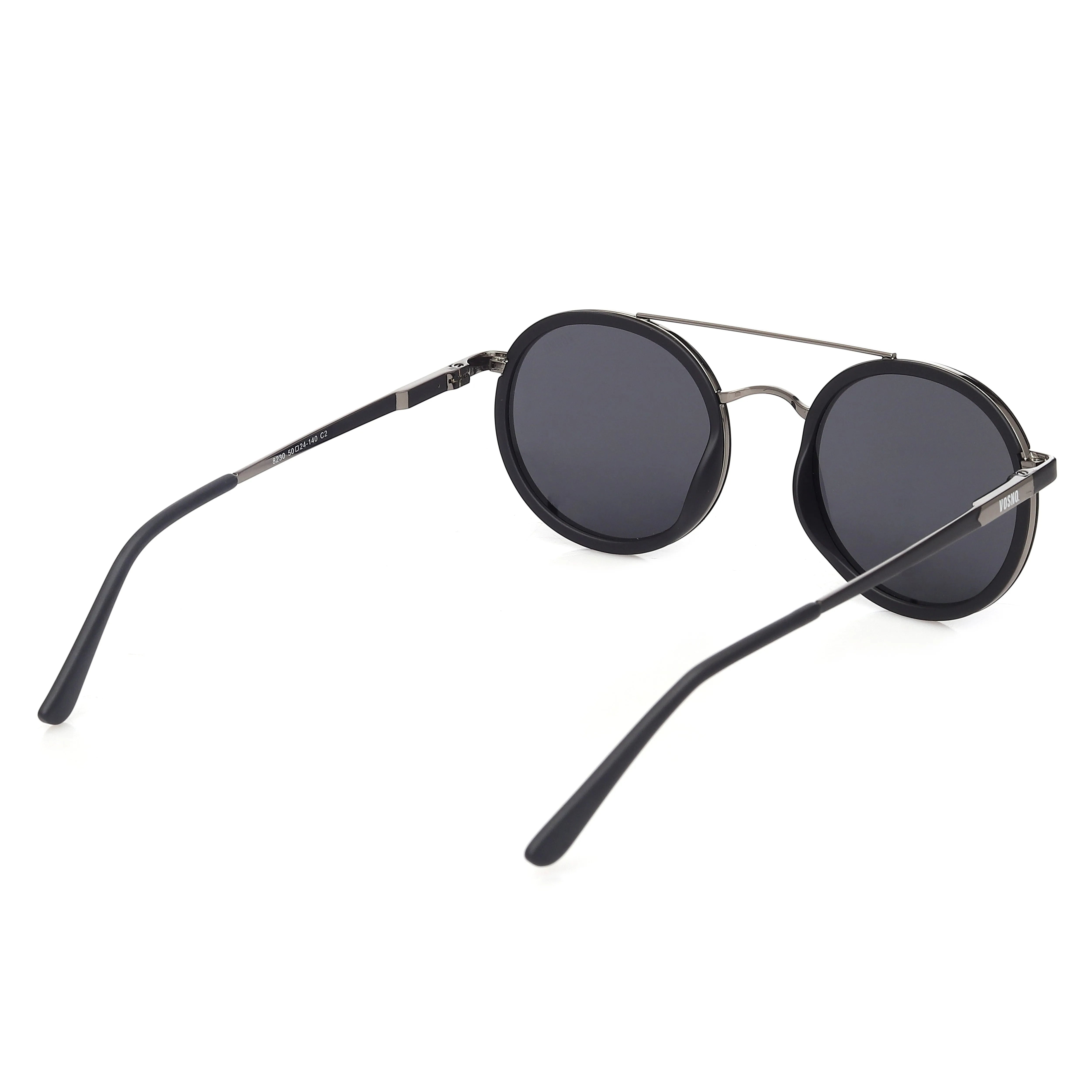 Zeyra | Mate Black & Silver Medium Full Rim Round Sunglasses for Men & Women [Polarized] HASHTAG X VOSNO