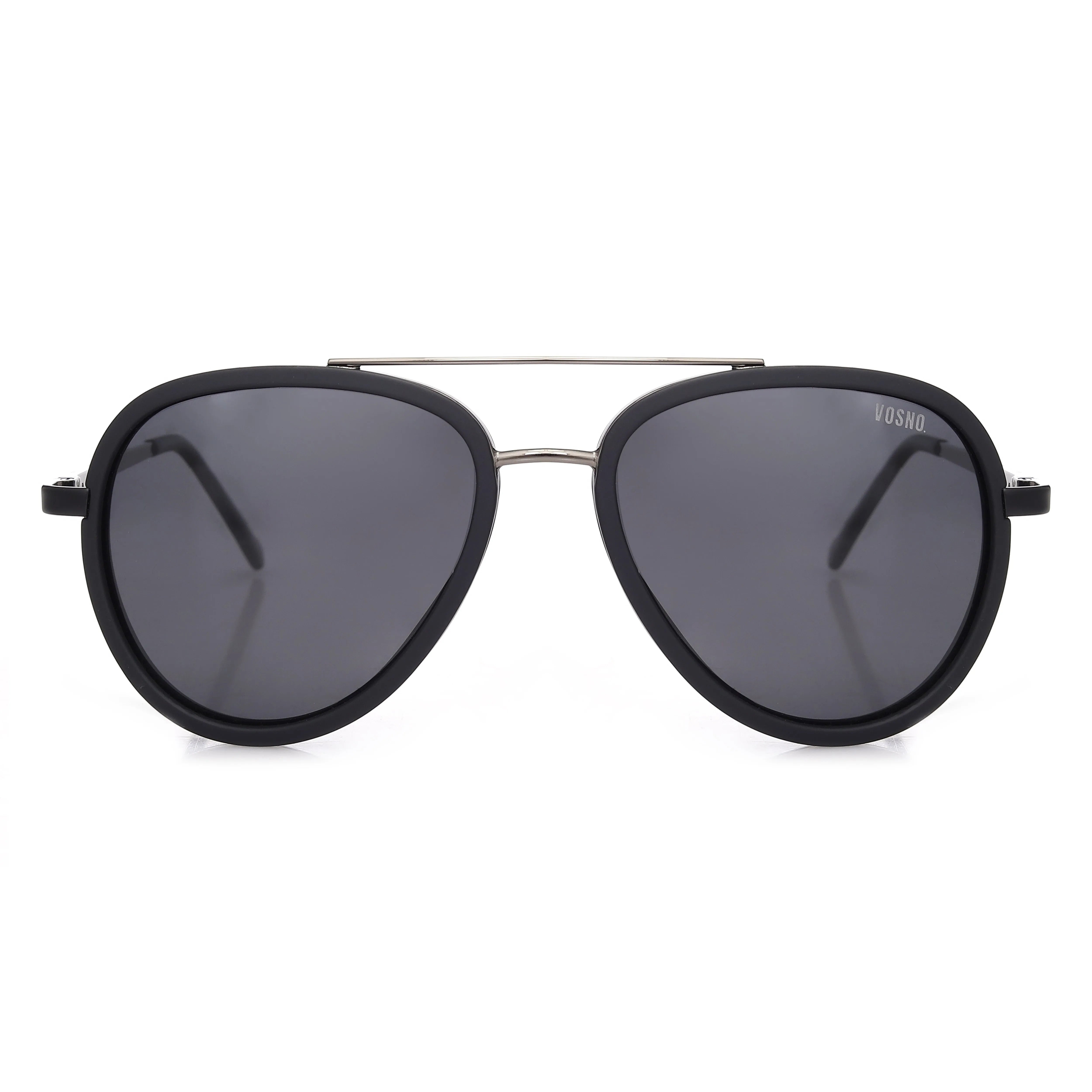 Zorin | Mate Black & Silver Large Full Rim Aviator Sunglasses for Men & Women [Polarized] HASHTAG X VOSNO