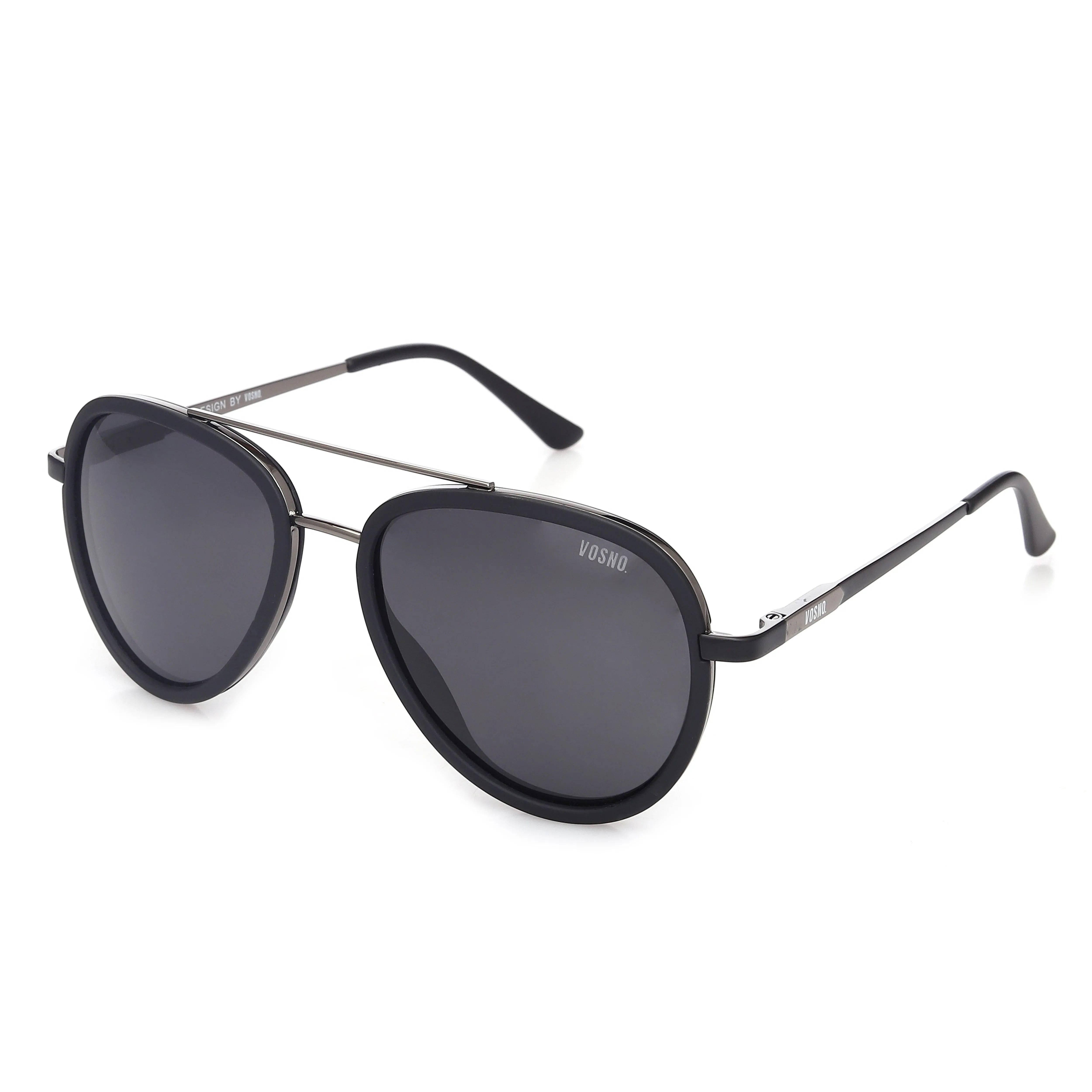 Zorin | Mate Black & Silver Large Full Rim Aviator Sunglasses for Men & Women [Polarized] HASHTAG X VOSNO
