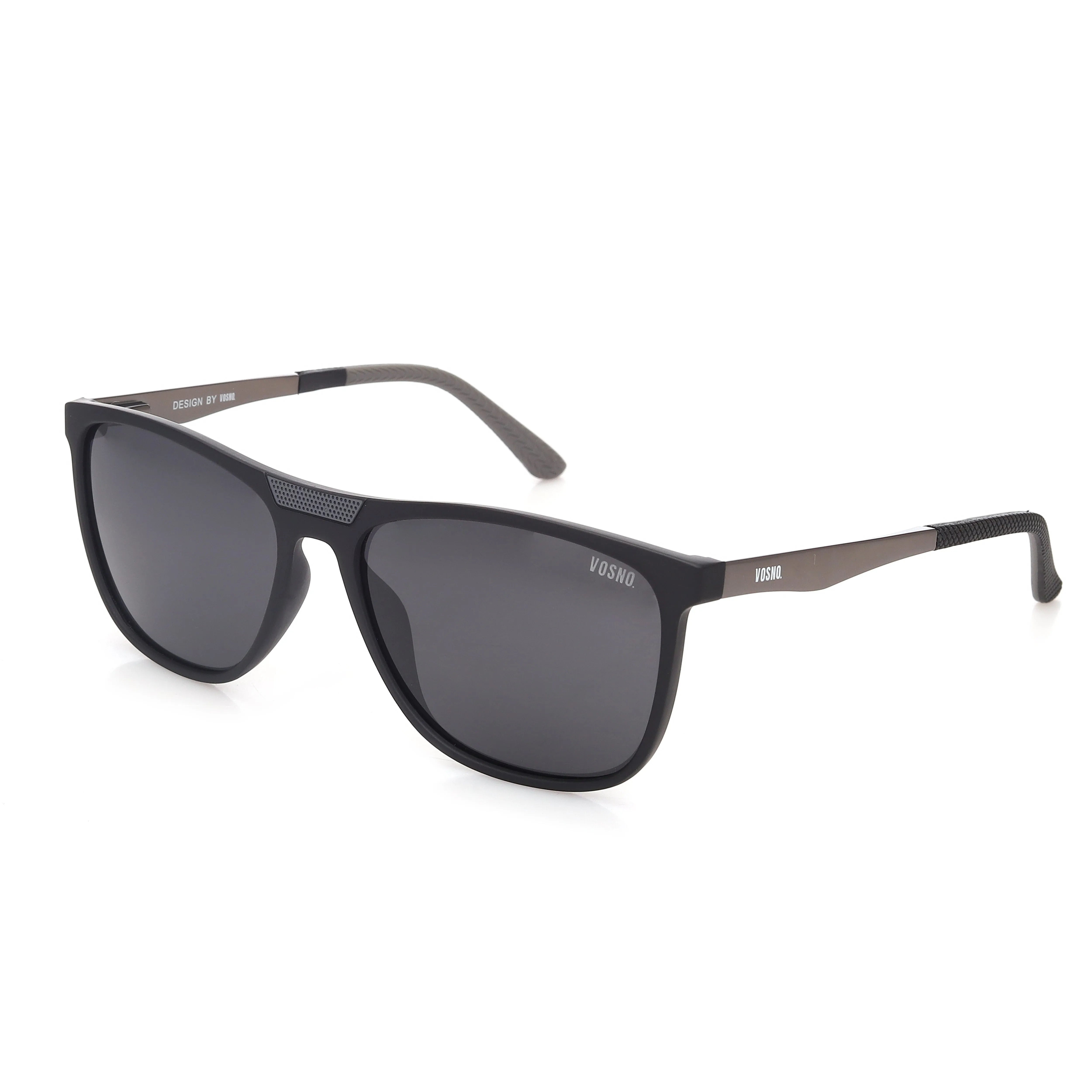 Zelora | Mate Grey & Black Large Full Rim Wayfarer Sunglasses for Men & Women [Polarized] HASHTAG X VOSNO
