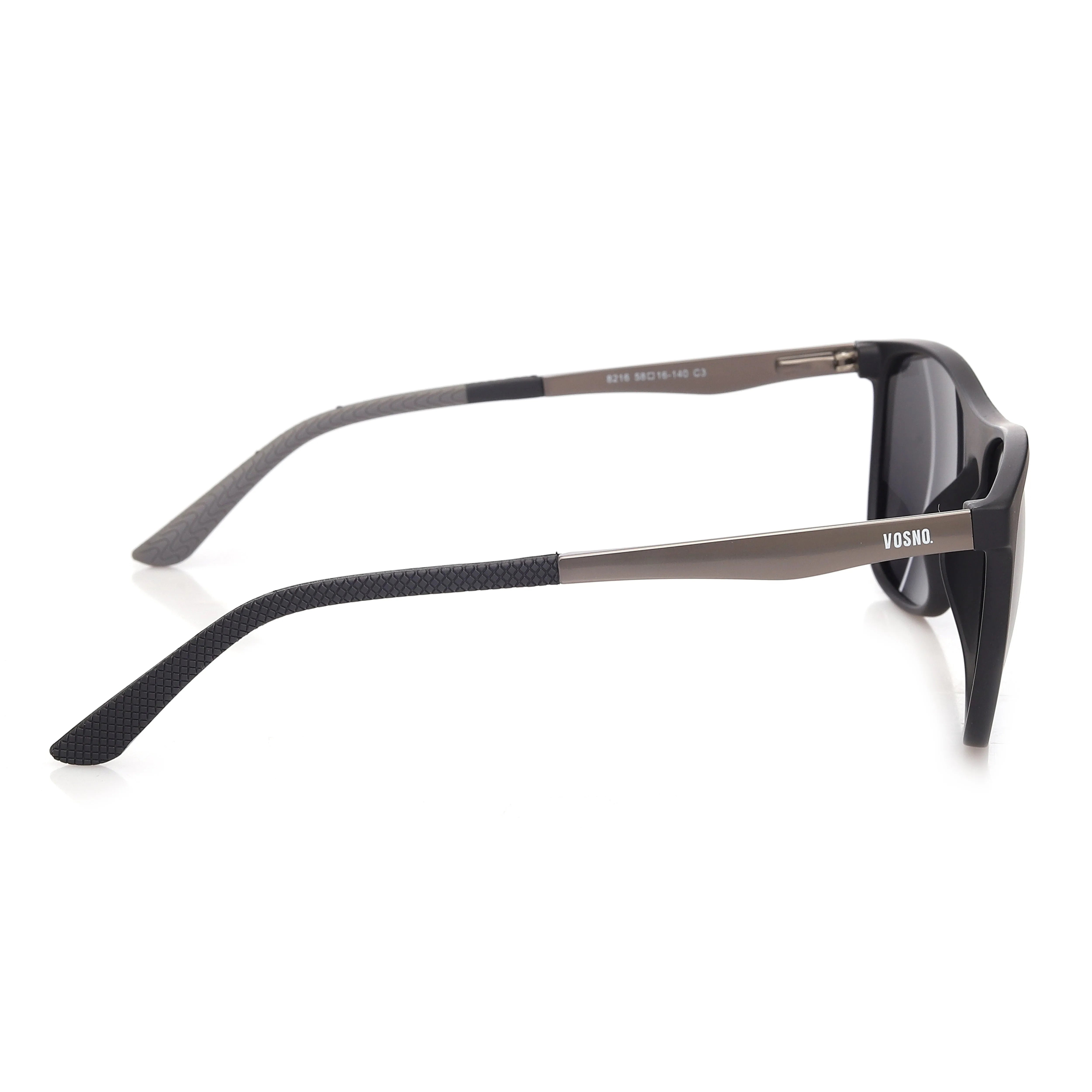 Zelora | Mate Grey & Black Large Full Rim Wayfarer Sunglasses for Men & Women [Polarized] HASHTAG X VOSNO
