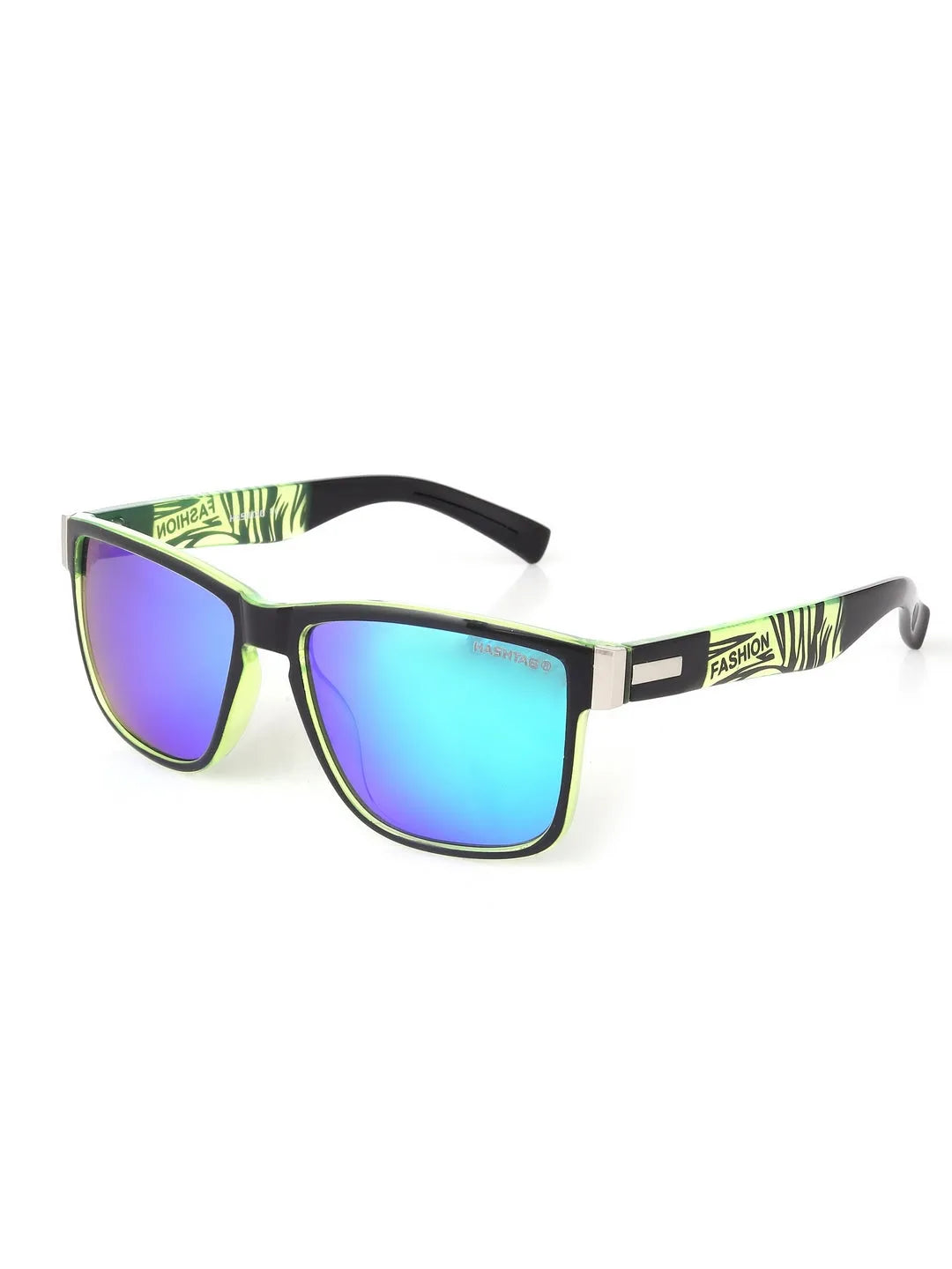 Pyronis | Black & Green Small Full Rim Square Sunglasses for Men [Polarized]