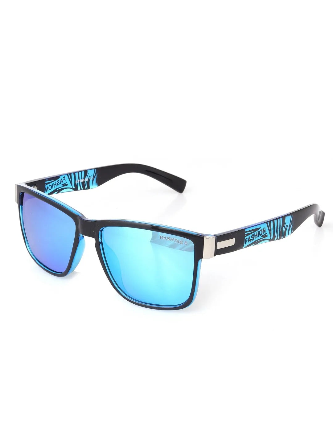 Pyronis | Black & Blue Small Full Rim Square Sunglasses for Men [Polarized]
