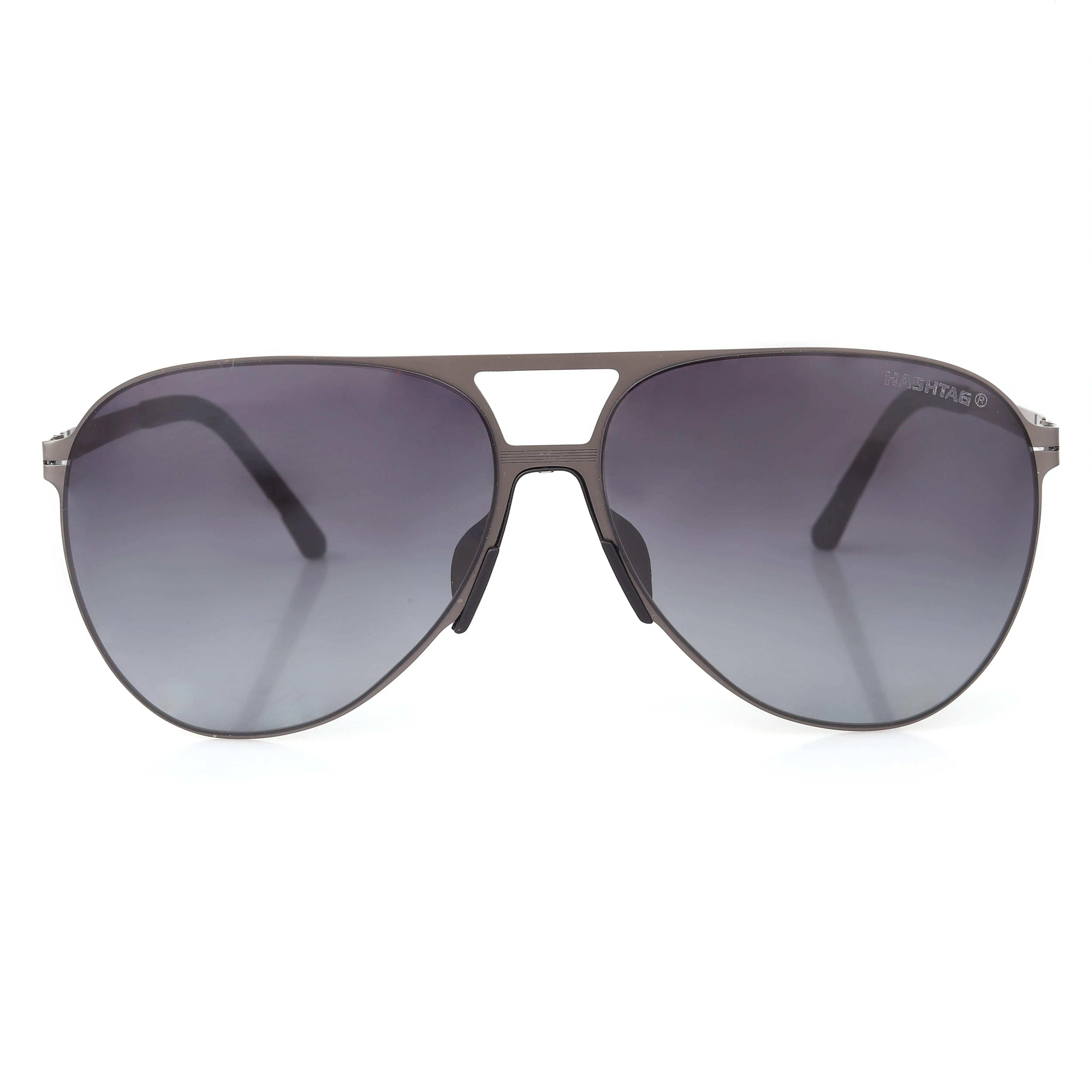 Lumisyn | Gradient Grey Large Full Rim Aviator Sunglasses for Men [Polarized]