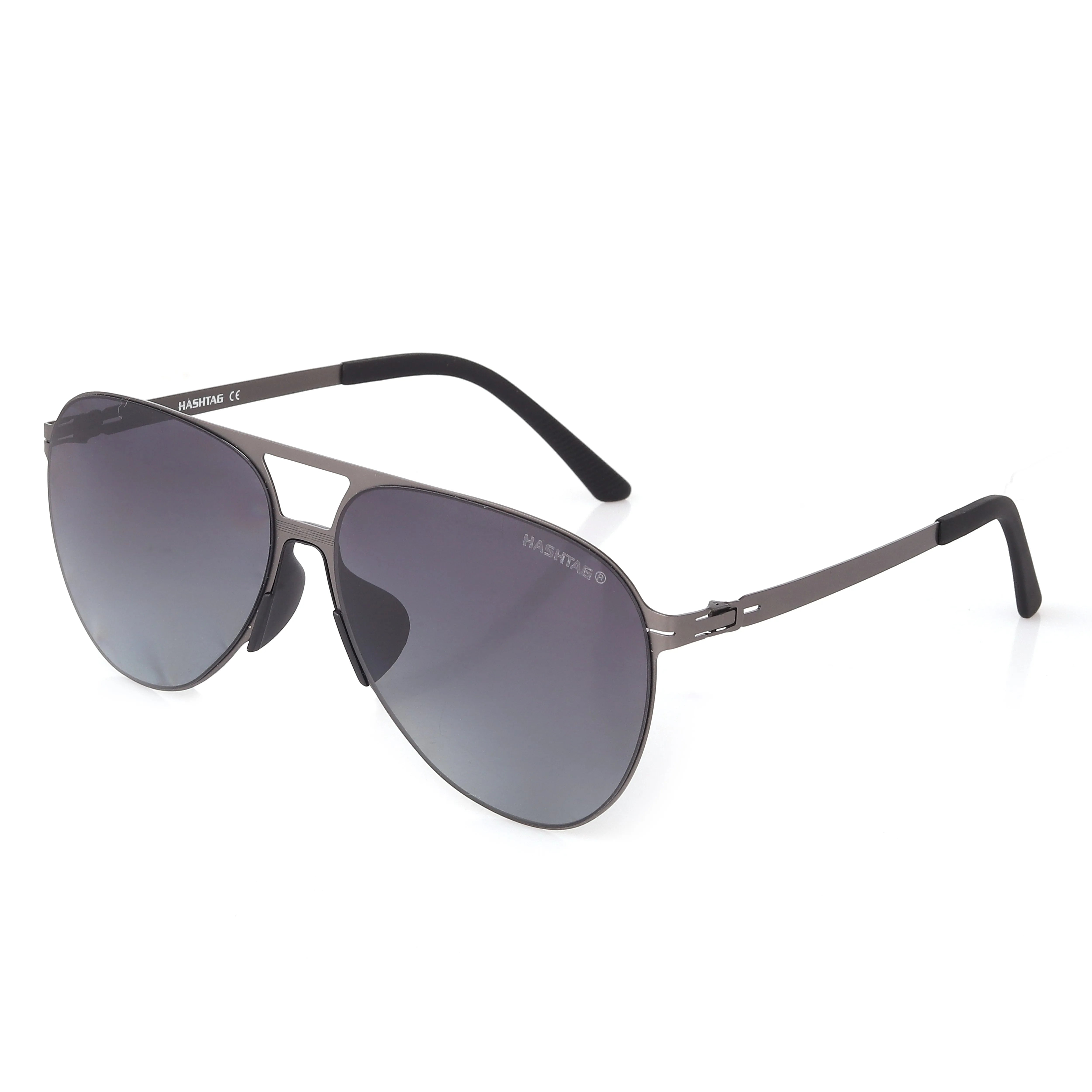 Lumisyn | Gradient Grey Large Full Rim Aviator Sunglasses for Men [Polarized]