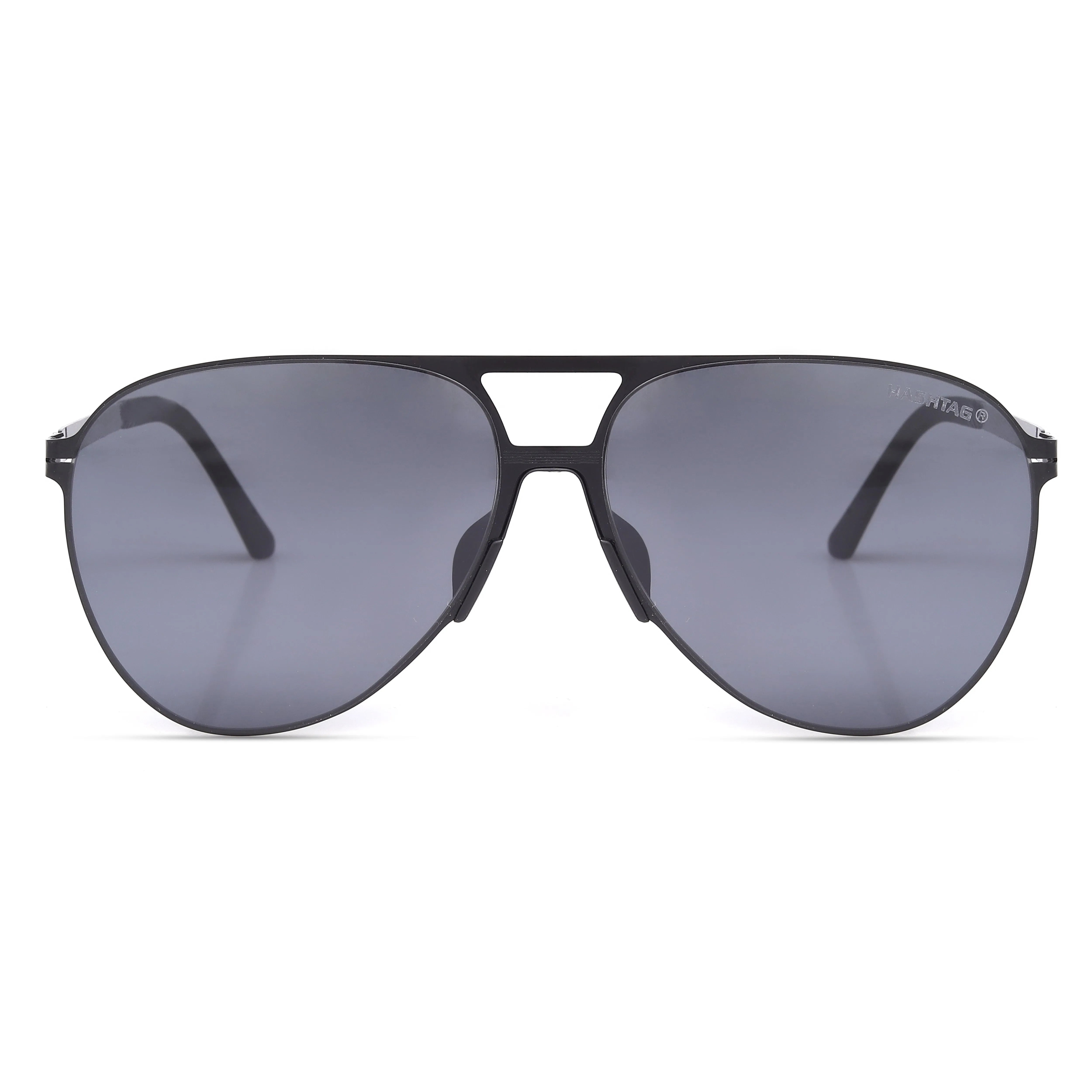 Lumisyn | Black Large Full Rim Aviator Sunglasses for Men [Polarized]