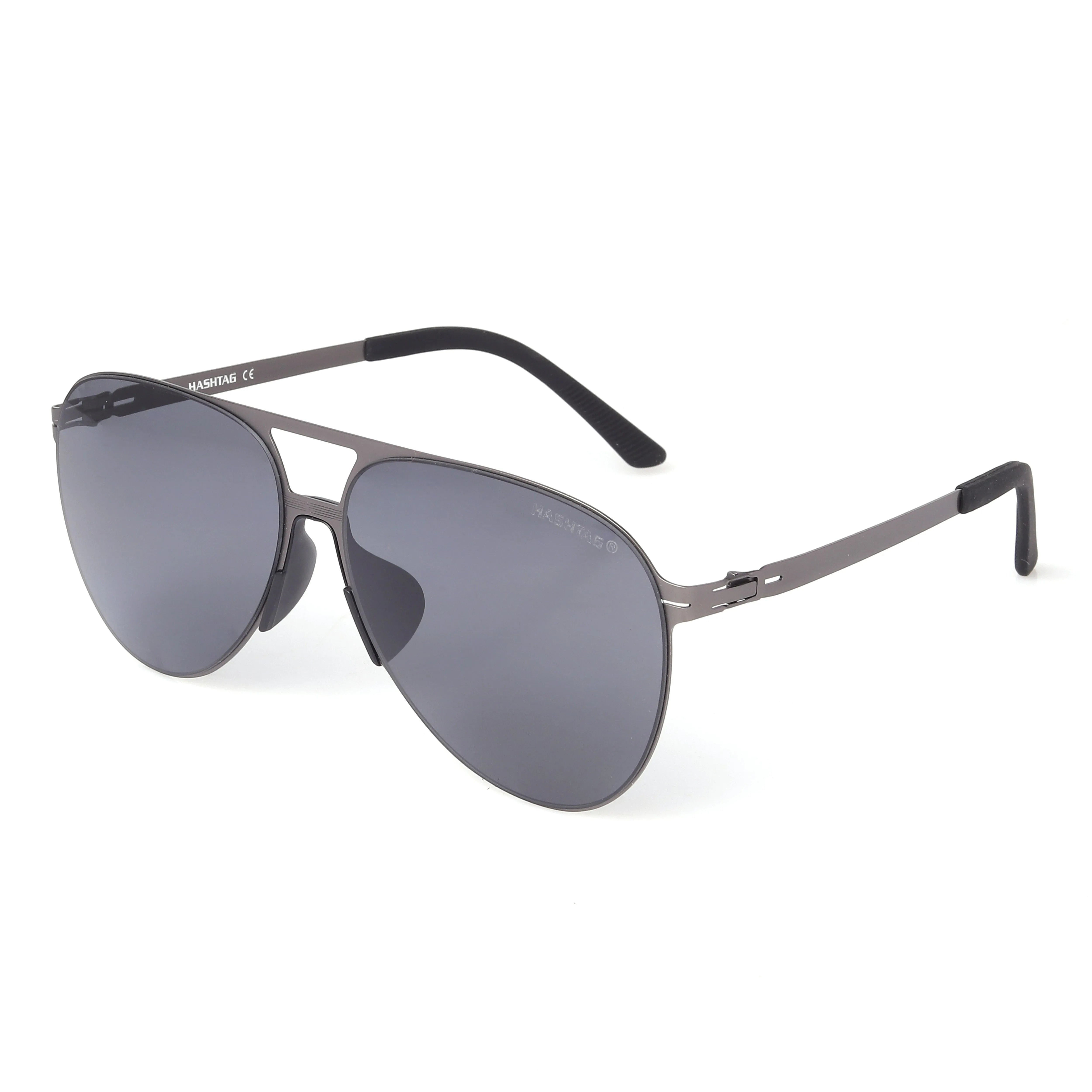 Lumisyn | Grey Large Full Rim Aviator Sunglasses for Men [Polarized]