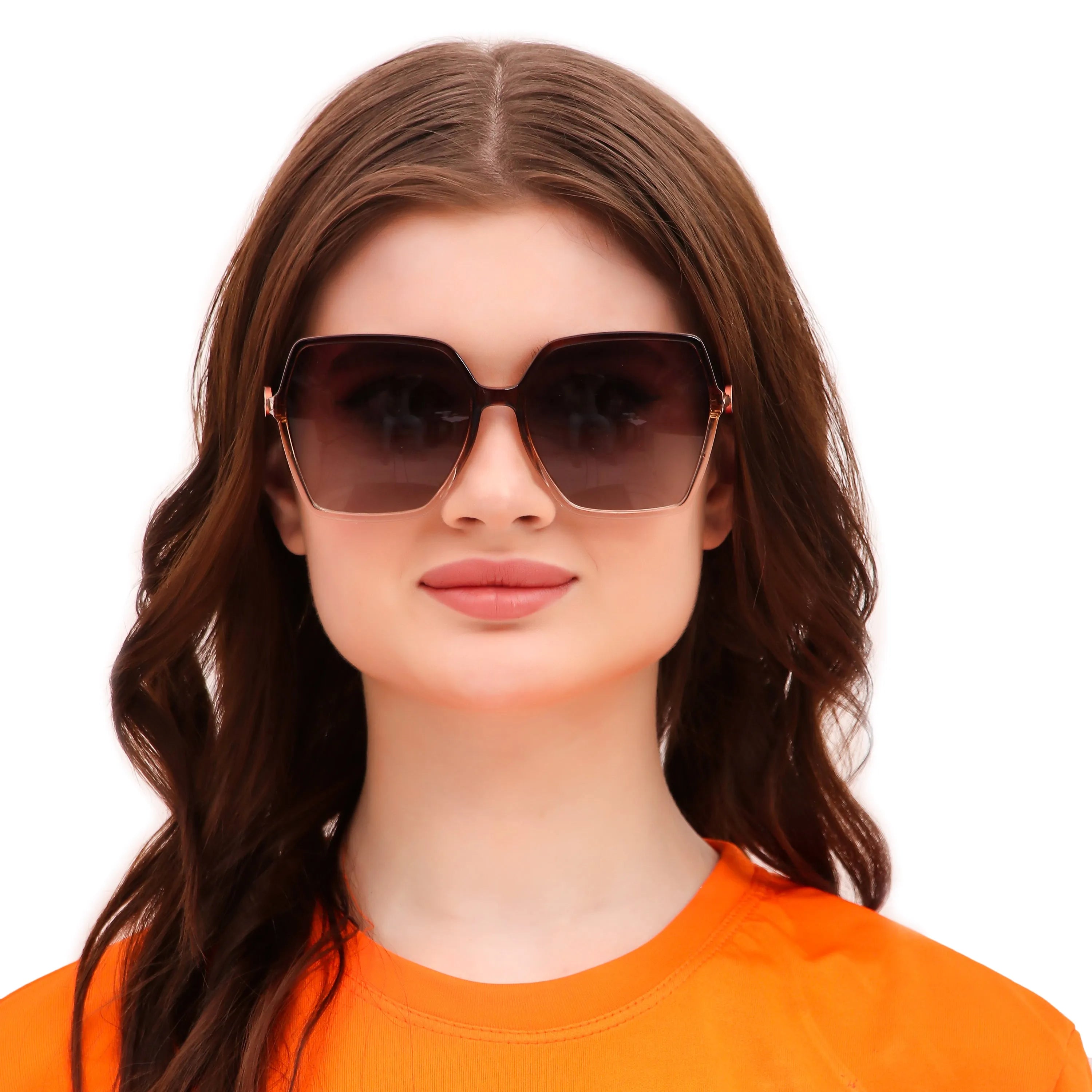 Eonara | Gradient Brown Large Full Rim Square Sunglasses for Women [Polarized]
