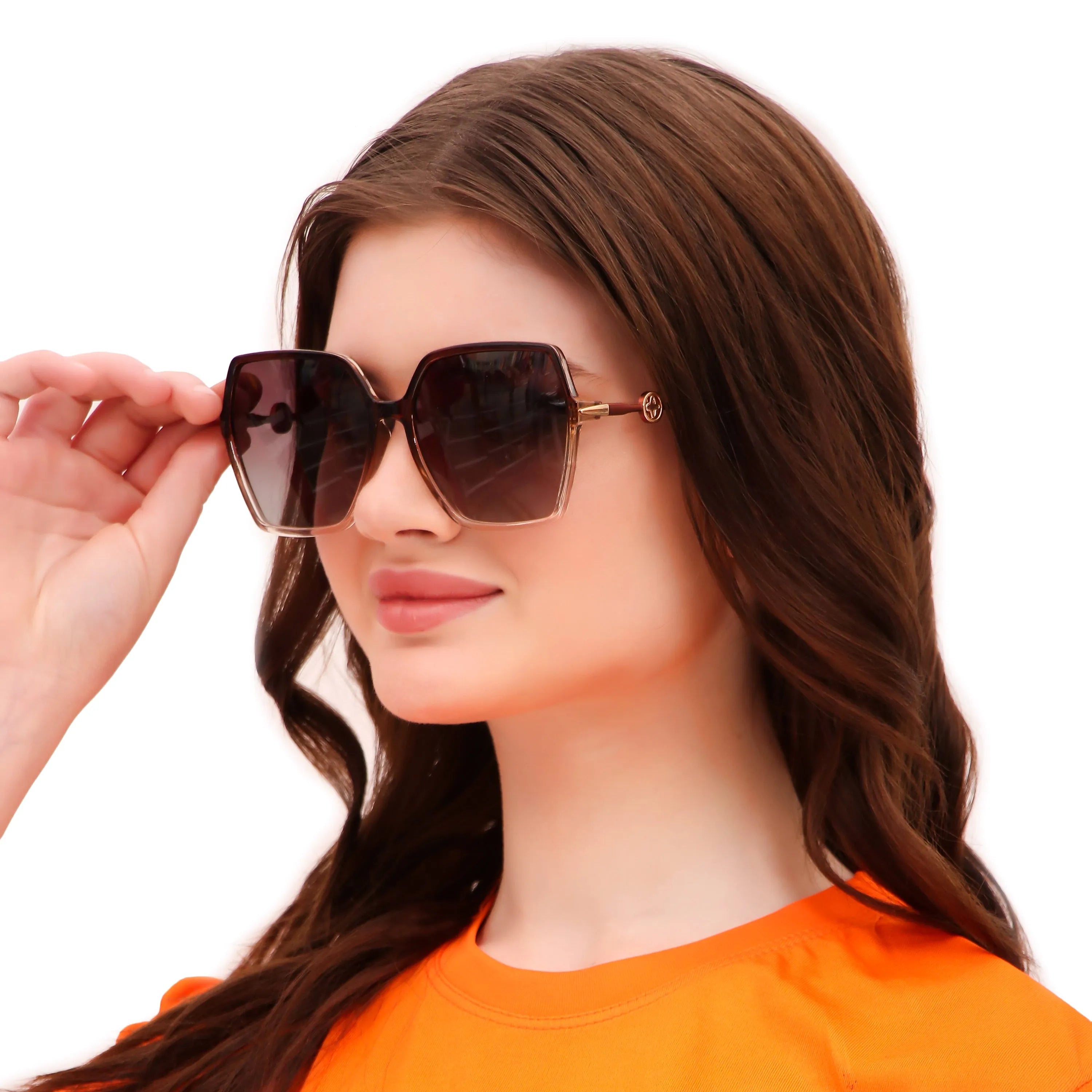 Eonara | Gradient Brown Large Full Rim Square Sunglasses for Women [Polarized]