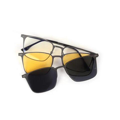 Quarion | Grey Medium Full Rim Rectangle Clip-on for Men & Women [Clip-on]