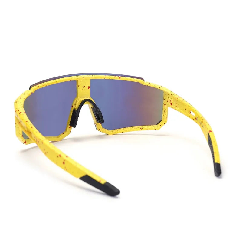 Strix | Yellow/Red/Texture Large Full Rim Shield Sports Glasses for Men & Women [UV-protected]