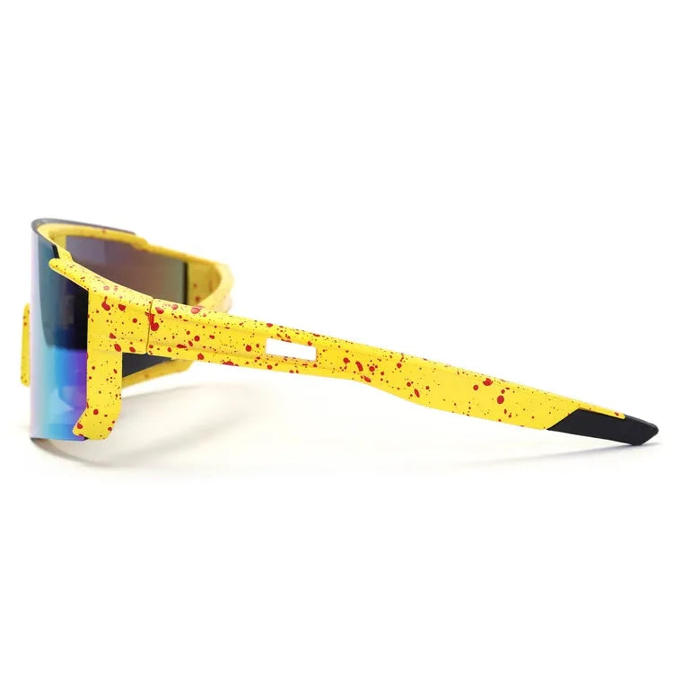 Strix | Yellow/Red/Texture Large Full Rim Shield Sports Glasses for Men & Women [UV-protected]