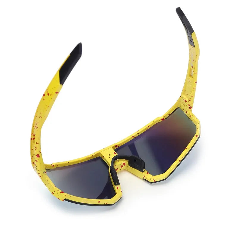 Strix | Yellow/Red/Texture Large Full Rim Shield Sports Glasses for Men & Women [UV-protected]