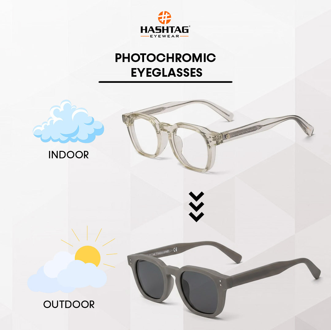 OptiShift | Transparent Light Green Medium Full Rim Square Computer Glasses for Men & Women [Photochromic]