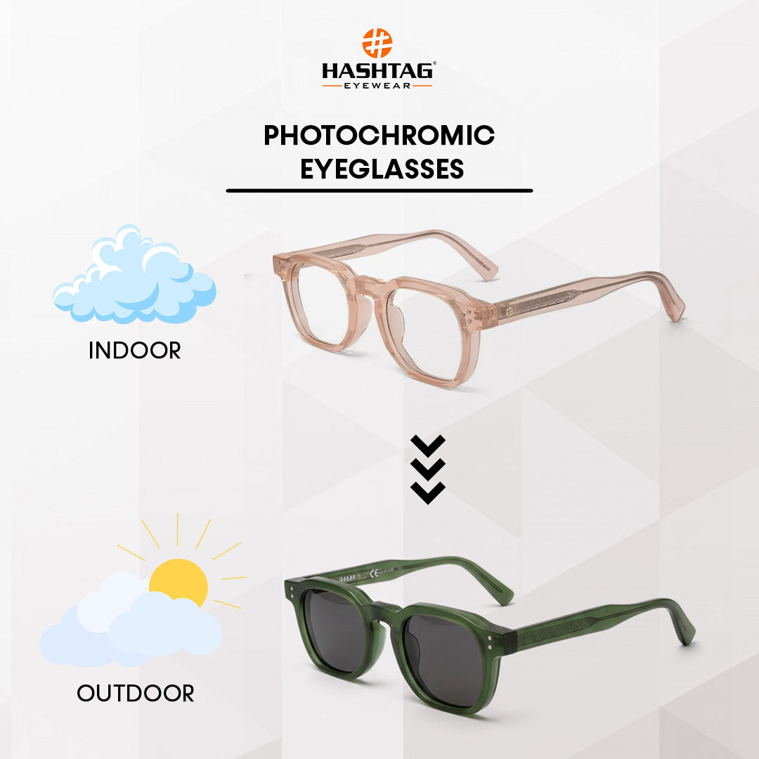 OptiShift | Transparent Cream Medium Full Rim Square Computer Glasses for Men & Women [Photochromic]